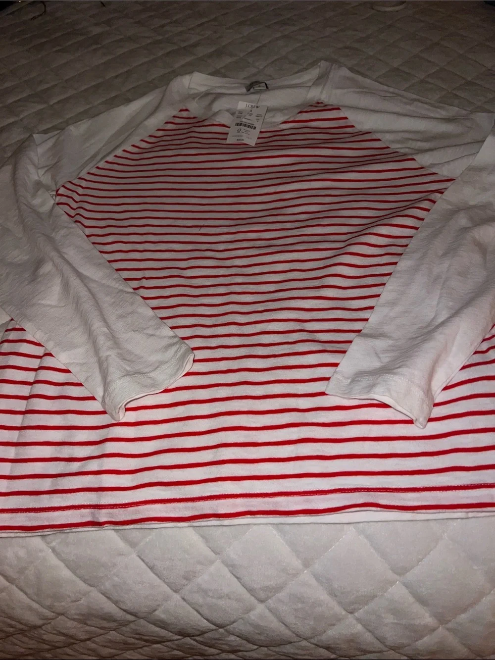 J. Crew White Raglan Tee with Red Stripes